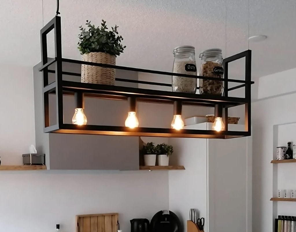 Industriële hanglamp zwart met rek, Huis en Inrichting, Ophalen, Zo goed als nieuw, Metaal, E27 (groot)