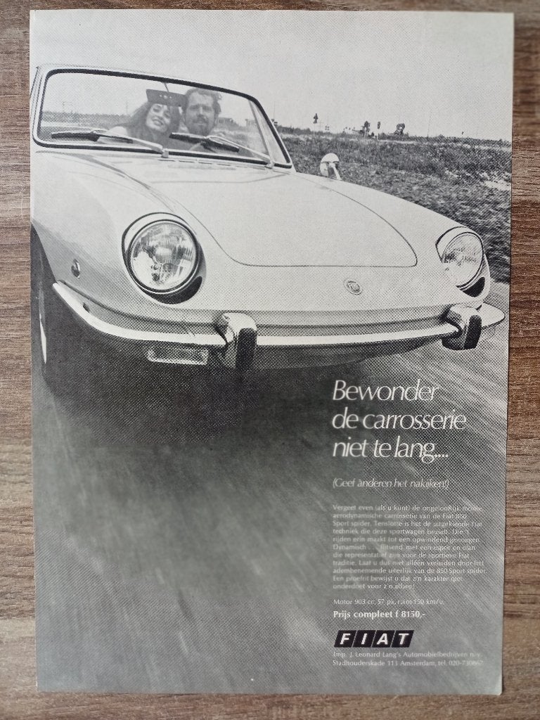 Fiat 850 Sport Spider advertentie uit 1968, Verzenden, Gelezen, Overige merken
