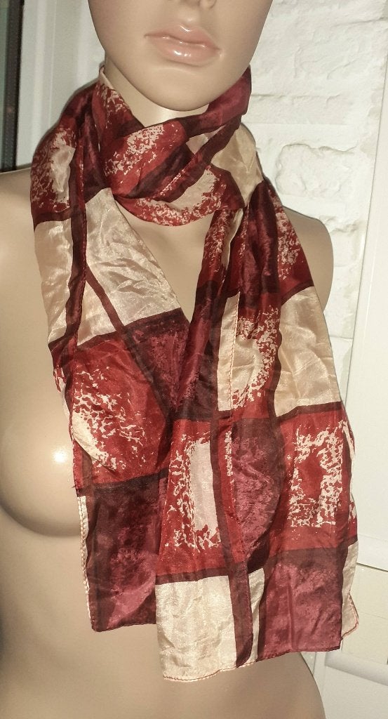 sjaal vintage zijde rood en wijnrood patroon LDADPR, Ophalen of Verzenden, Nieuw, Maat 36 (S), Sjaal
