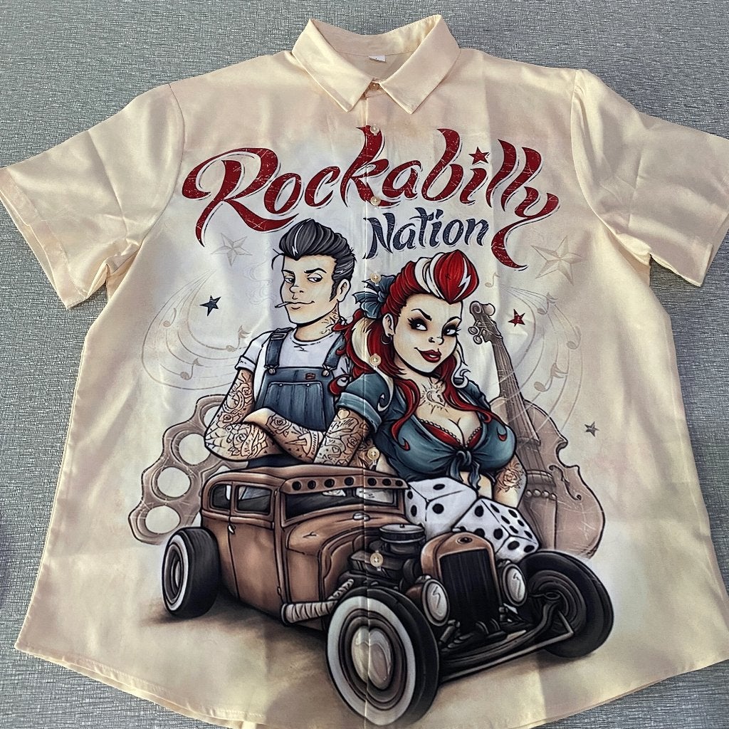 Rockabilly nation overhemd (heren mannen auto retro shirt), Verzenden, Nieuw, Overige kleuren, Overige halswijdtes