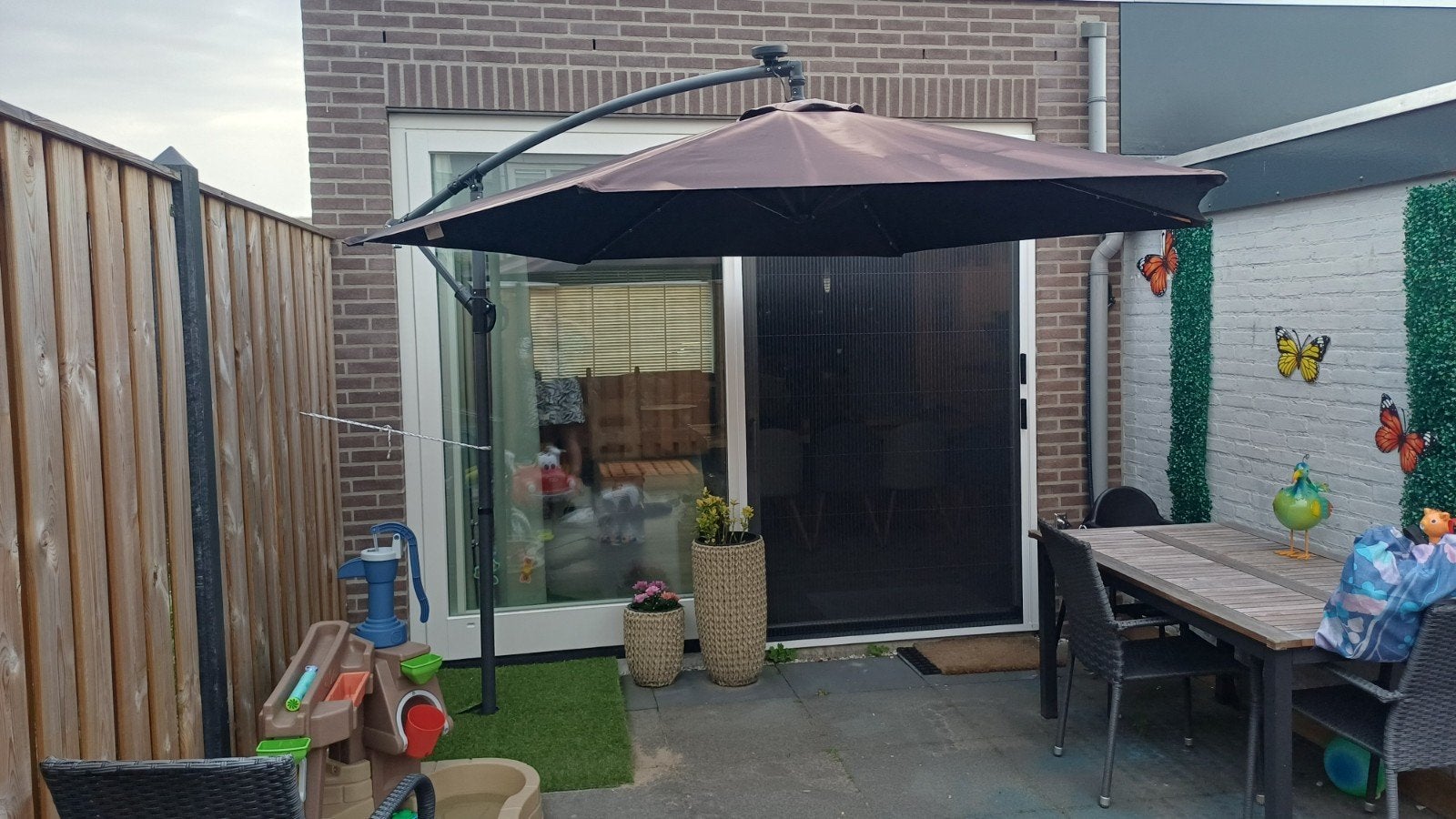Zweefparasol met UV50 coating en parasolvoet - Action, Ophalen, Gebruikt, Minder dan 1 meter, Zweefparasol