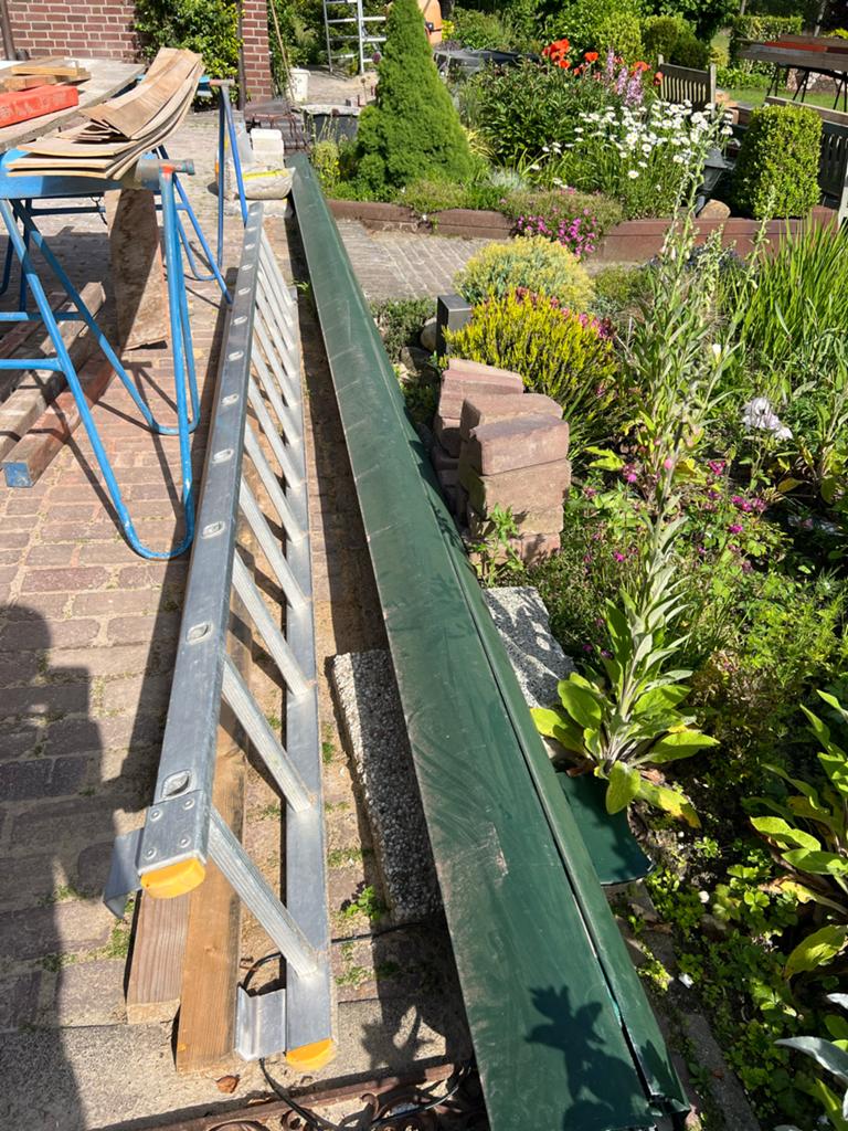 Elektrisch zonnescherm / Luifel 6,5 m - groen/wit gestreept, Ophalen, Gebruikt, 450 cm of meer, Elektrisch