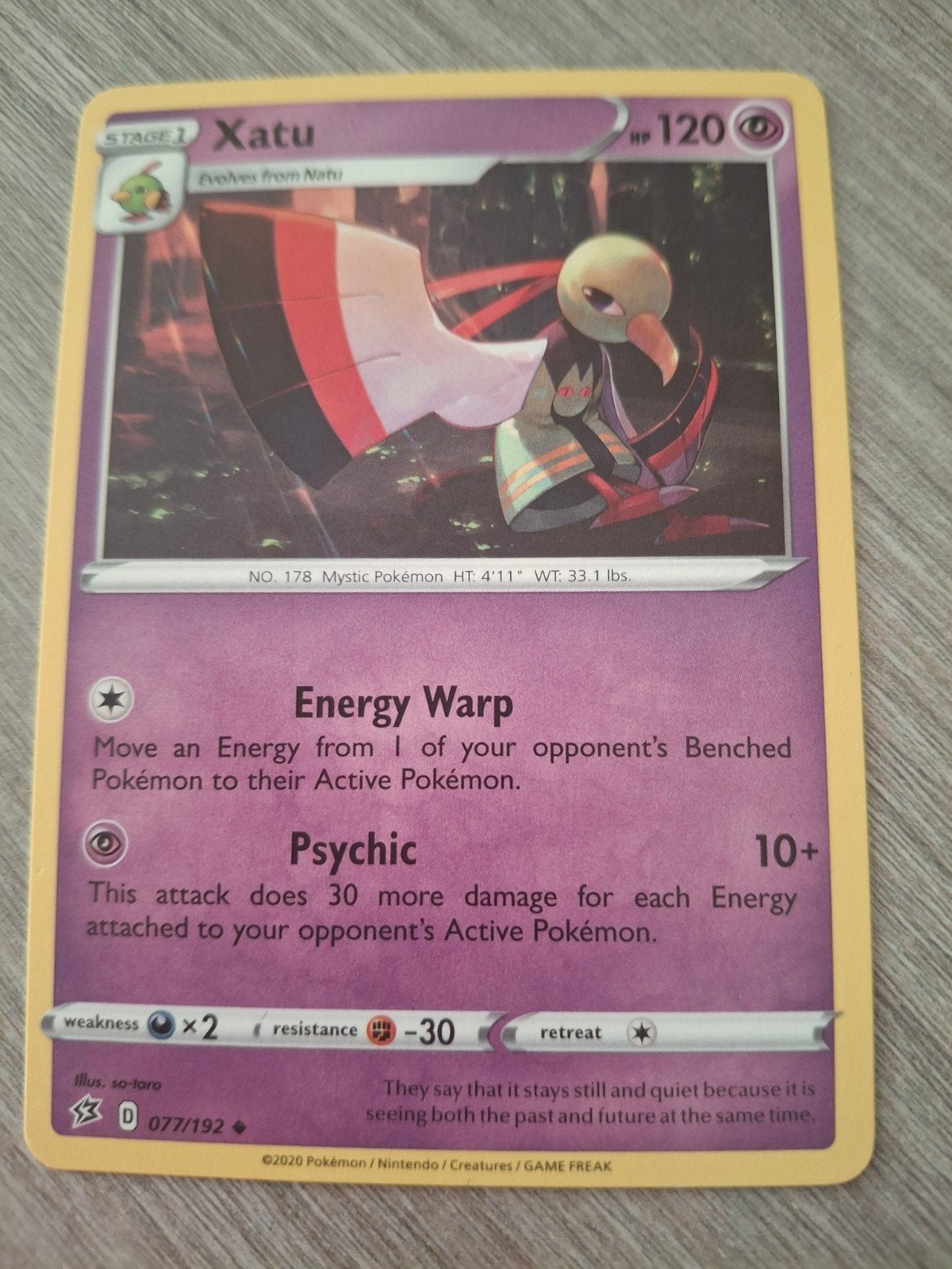 Pokémon Kaart Xatu 077/192 - Losse Kaart, Ophalen of Verzenden, Zo goed als nieuw, Losse kaart