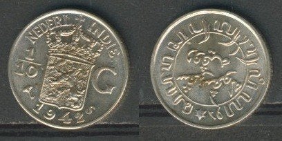 WO2 Nederland Ned Indië 10 cent 1942s Zilver Munt c-1 jdu, Zilver, Ophalen of Verzenden, 10 cent, Koningin Wilhelmina