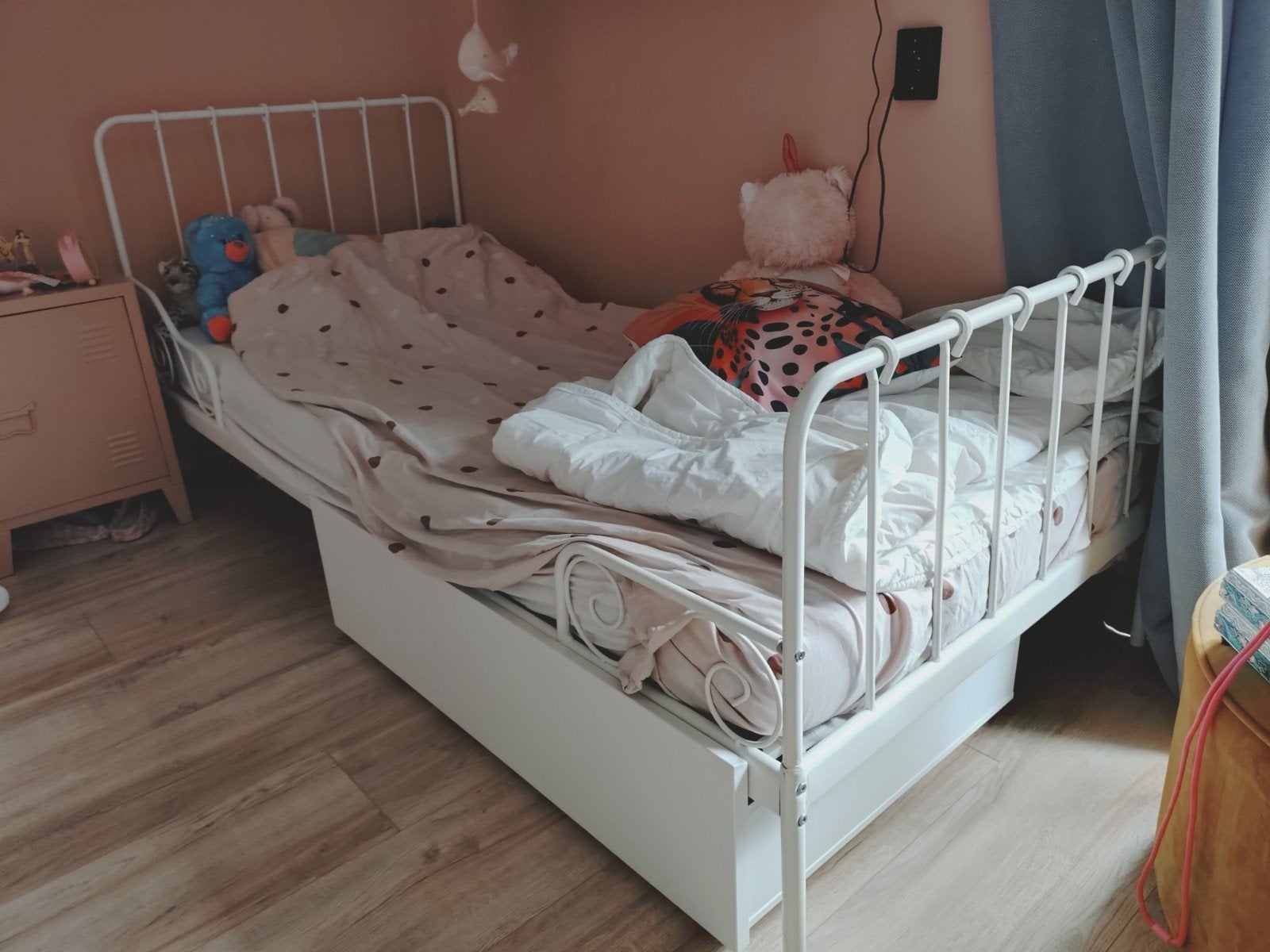 Wit meisjesbed met spijlen (90x200cm) + lade, Ophalen, Gebruikt, 90 cm, Eenpersoons