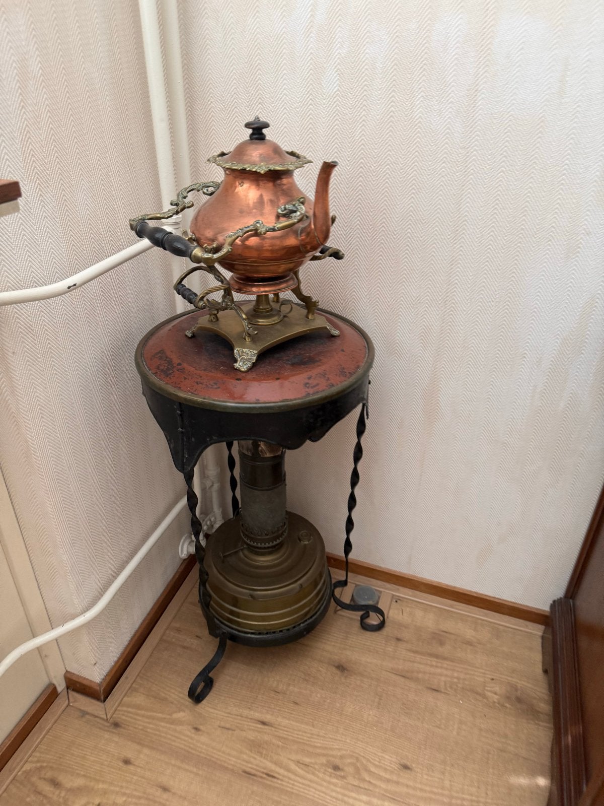 Antieke Koperen Warmhouder / Theepot op standaard, Antiek en Kunst, Ophalen of Verzenden, Koper