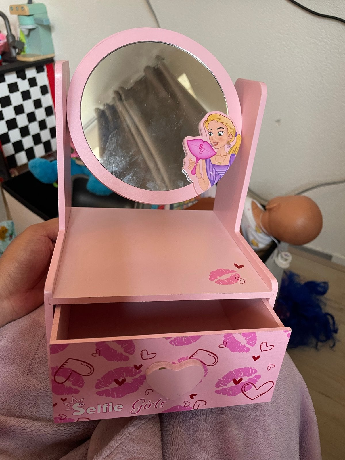 Roze make-up tafeltje met spiegel en lade, Ophalen, Gebruikt, Meisje