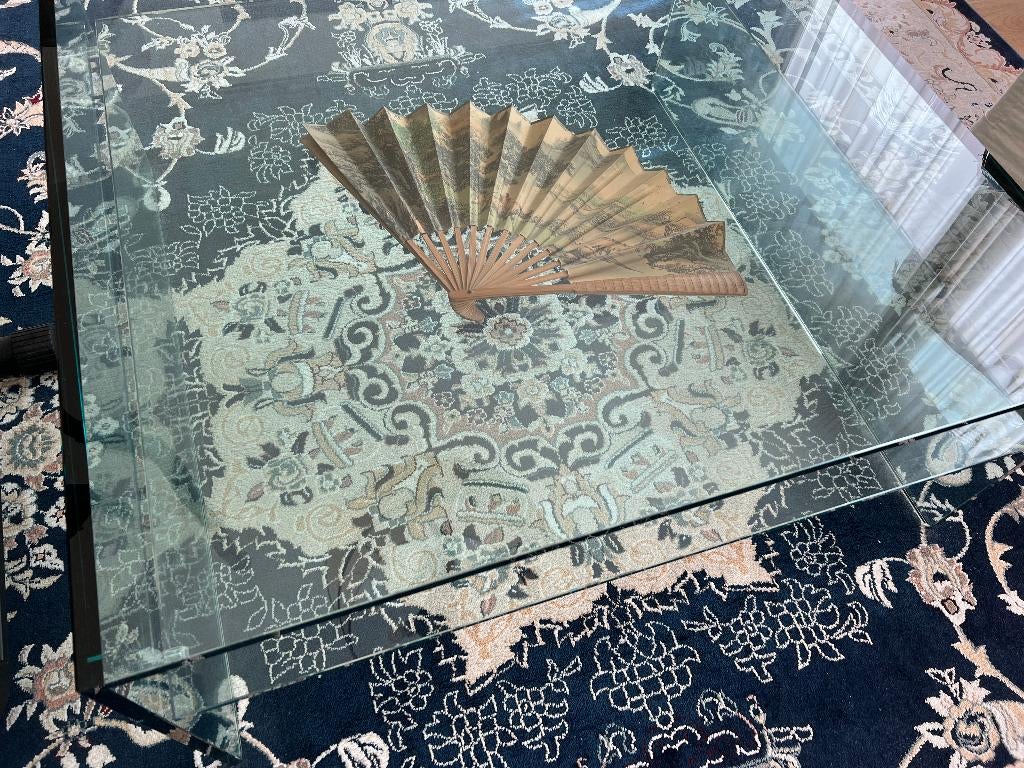 Tonelli design glazen salontafel, Ophalen, Gebruikt, 50 tot 100 cm, Design