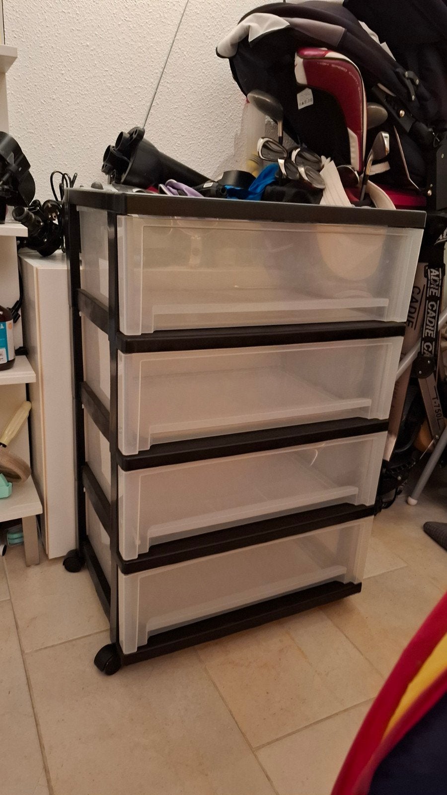 Handige plastic ladentrolley op wieltjes met 4 transparante, Ophalen, Gebruikt, Modern, functioneel, 3 of 4 laden