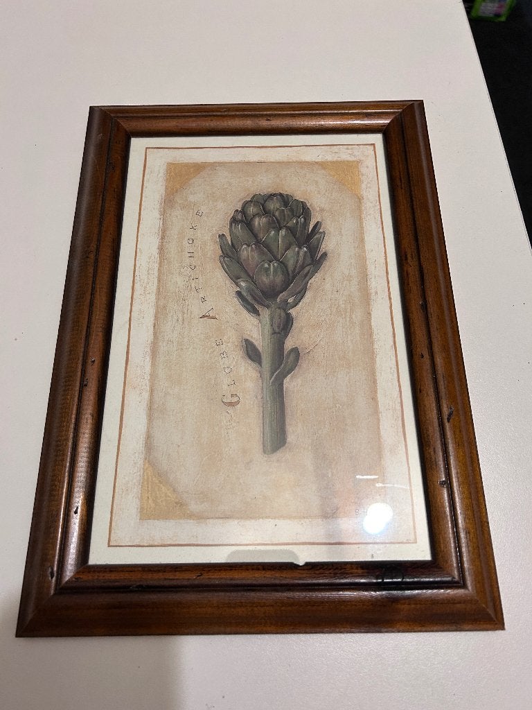 2 ingelijste botanische groenteprints Artisjok & Maïs, Huis en Inrichting, Ophalen, Minder dan 50 cm, Zo goed als nieuw, Schilderij