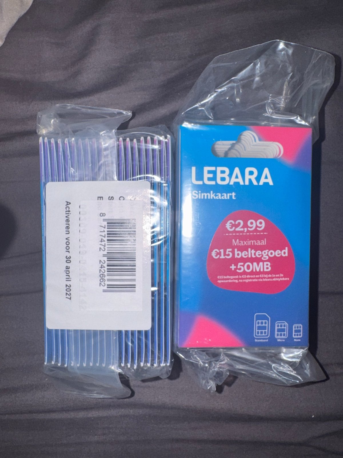 Lebara Simkaart - Nieuw met €15 beltegoed + 50MB, Ophalen of Verzenden, Nieuw, Overige providers, Simkaart