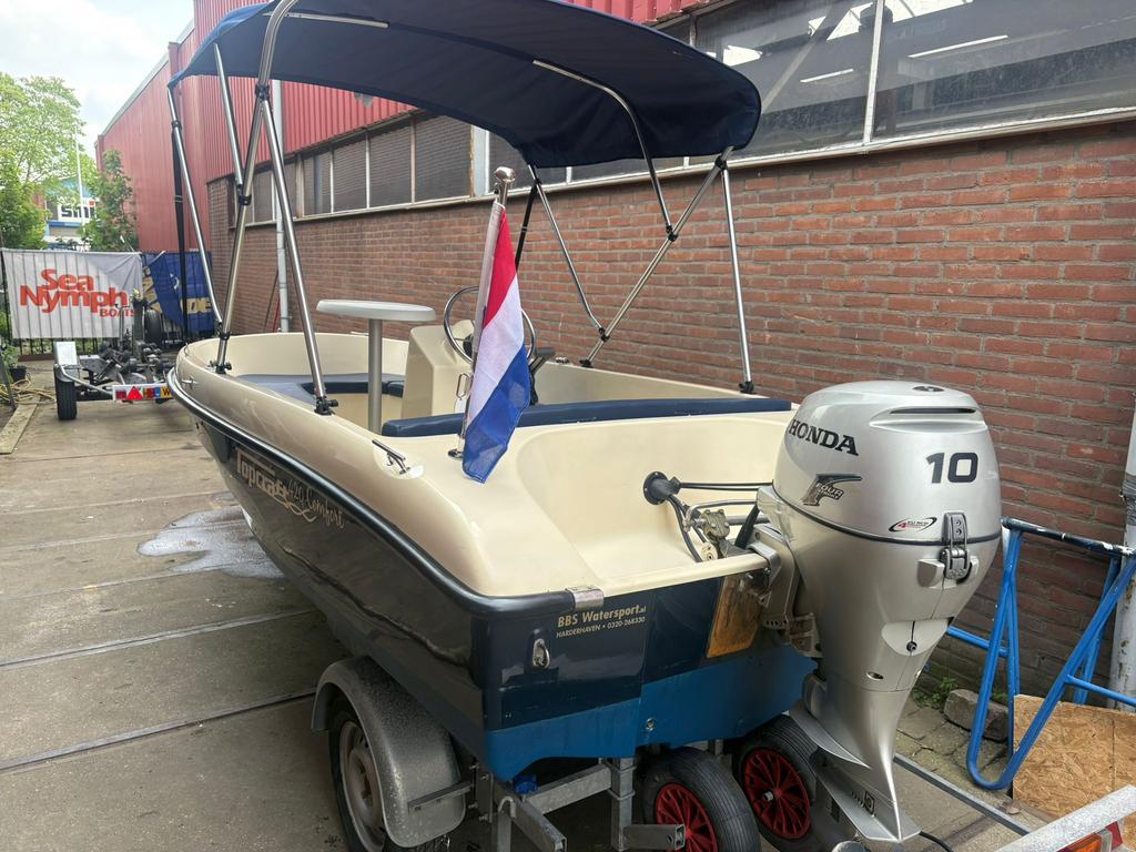 Topcraft 420 comfort honda 10pk 4takt  tafel bimini top, Ophalen, 10 tot 30 pk, Zo goed als nieuw, 3 tot 6 meter