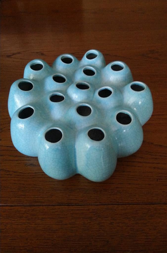 Aparte vaas met kleine vaasjes / keramiek celadon craquele, Ophalen, Zo goed als nieuw, Groen