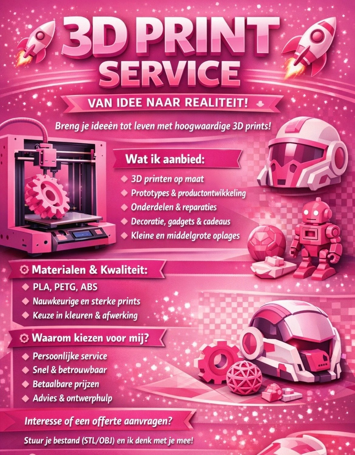 3D Print Service: Van Idee Naar Realiteit!, Computers en Software, 3D Printers, Ophalen of Verzenden, Nieuw, Filament