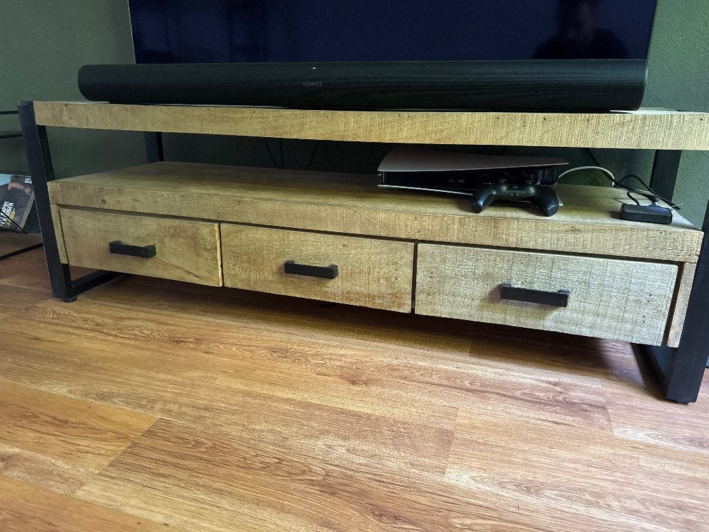 Tv meubel (hout/staal), Huis en Inrichting, Kasten | Televisiemeubels, Ophalen, 100 tot 150 cm, Zo goed als nieuw, Minder dan 100 cm