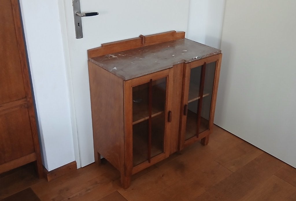 Theekastje antiek, Huis en Inrichting, Kasten | Vitrinekasten, Gebruikt, Minder dan 100 cm, 50 tot 100 cm, 25 tot 50 cm, Eikenhout