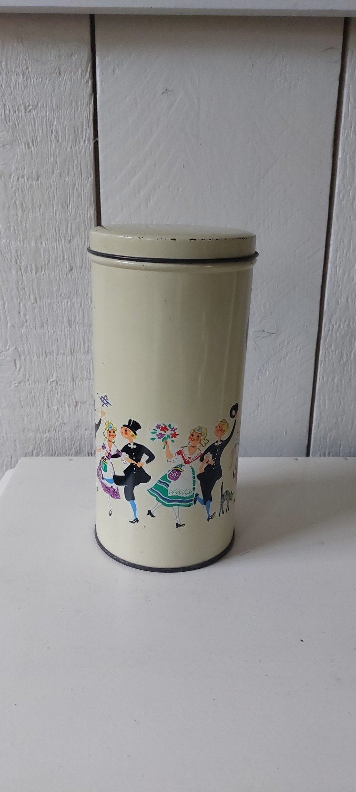 vintage beschuitblik crème dansende mensen  beschuitbus oud, Ophalen of Verzenden, Gebruikt, Overige