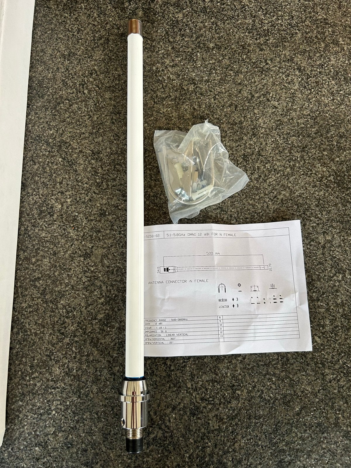 5.1-5.8GHz OMNI 12 dBi Antenne met N Female connector, Ophalen of Verzenden, Nieuw, Antenne