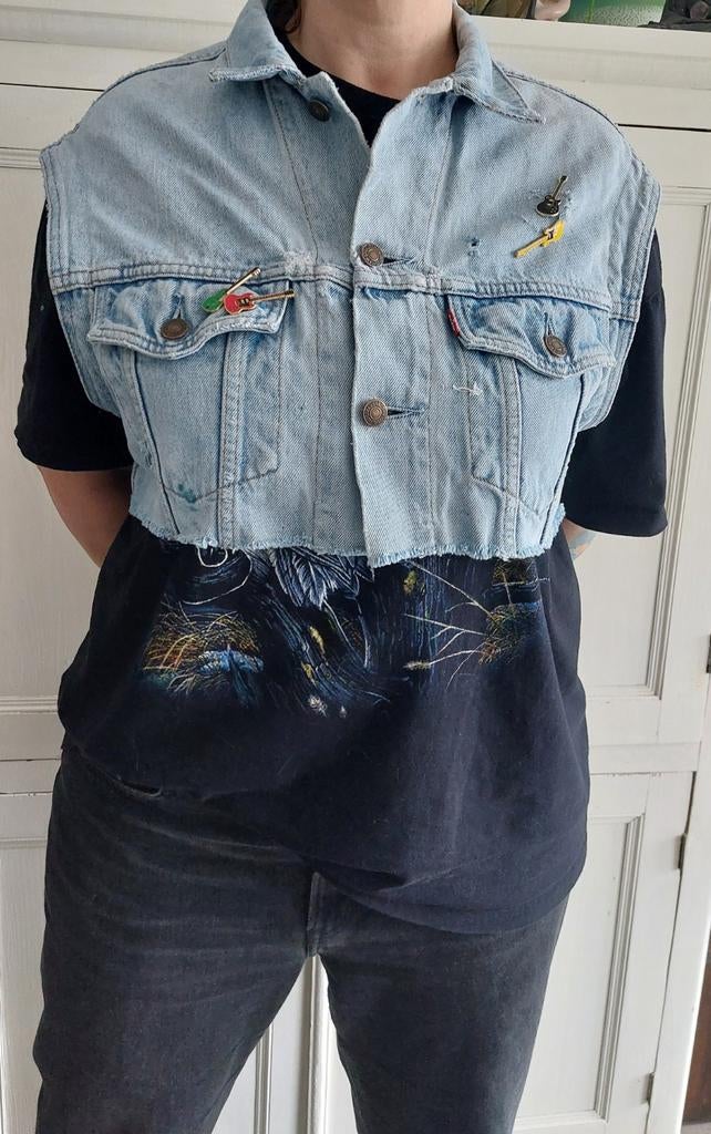 Vintage 90s Levis oversized waistcoat jacket, Levi's, Ophalen of Verzenden, Gedragen, Blauw