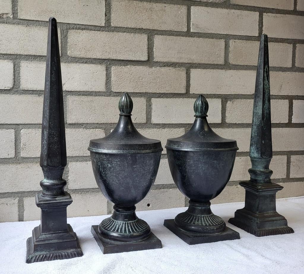 Set van 2 bronzen bekers kelk + 2 obelisken vintage antiek, Ophalen, Brons