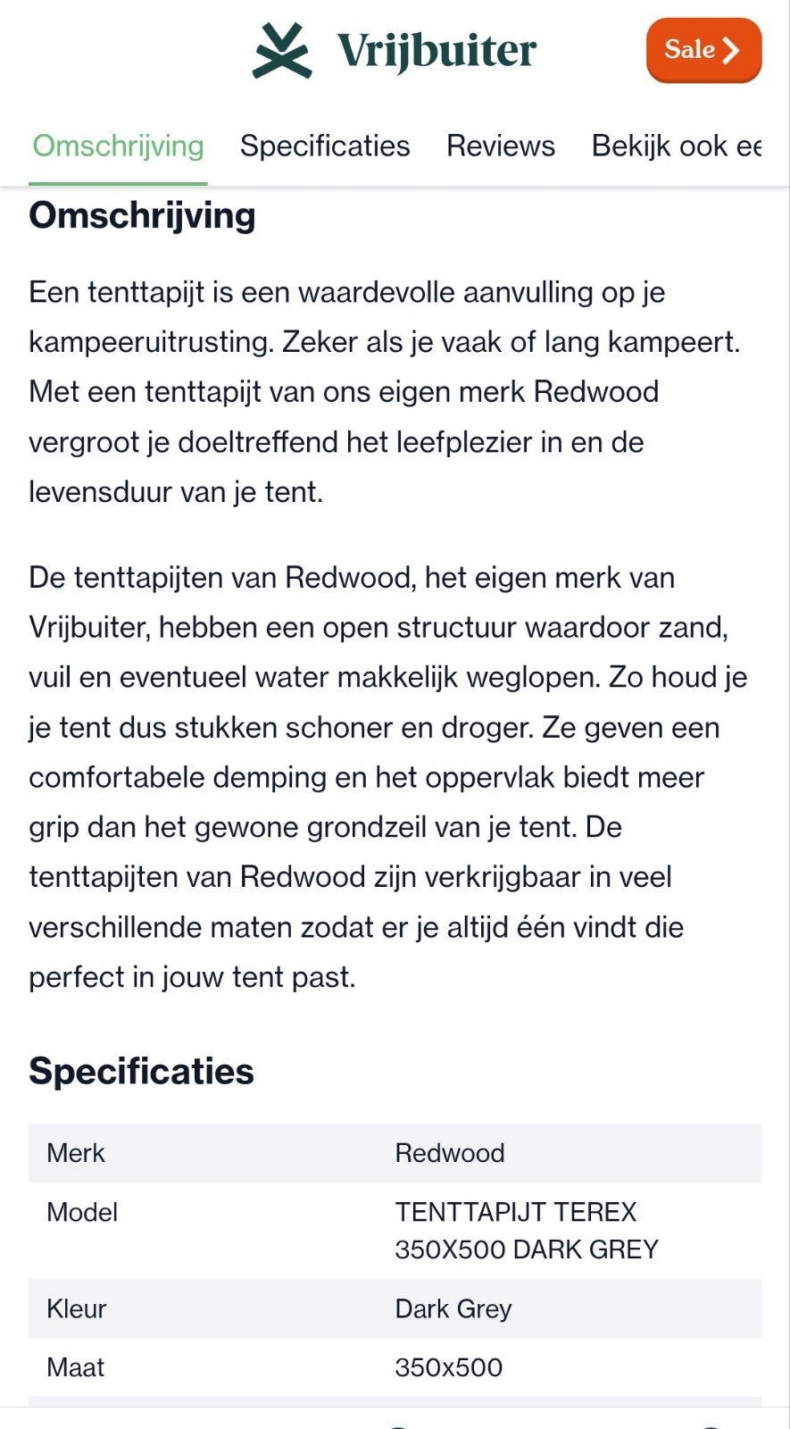 Redwood Tenttapijt Terex 350x500 Dark Grey, Ophalen of Verzenden