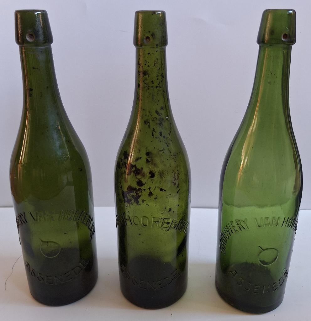 3x grote oude bierflessen - Adv S 474, Ophalen of Verzenden