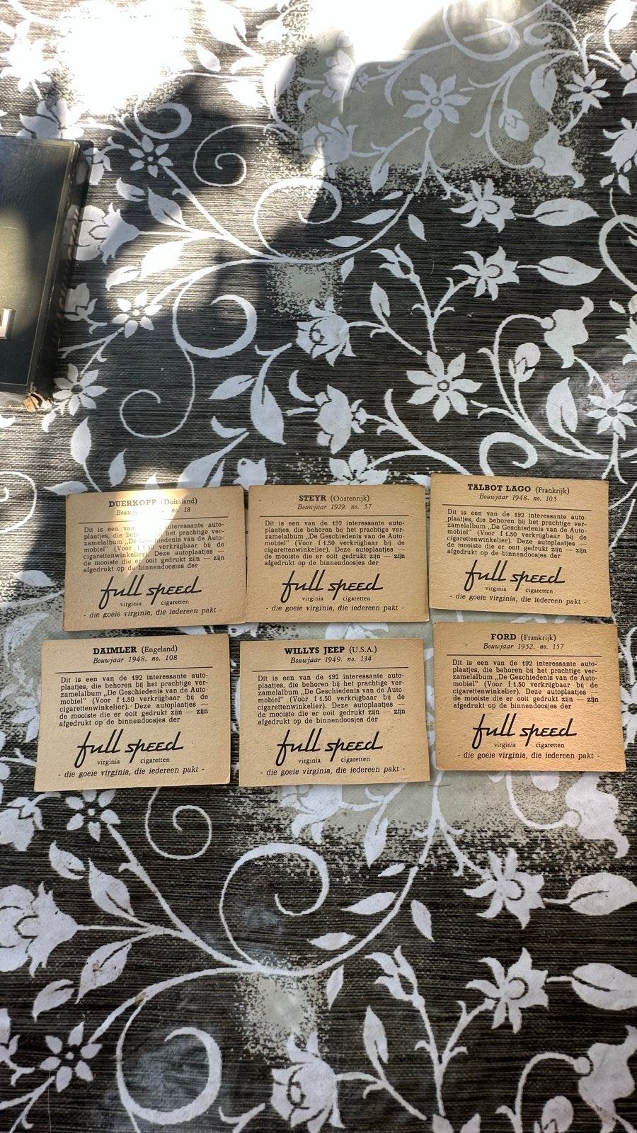 Vintage Full Speed Sigaretten Autoplaatjes - Zeldzame Collec, Ophalen of Verzenden, Gebruikt, Auto's