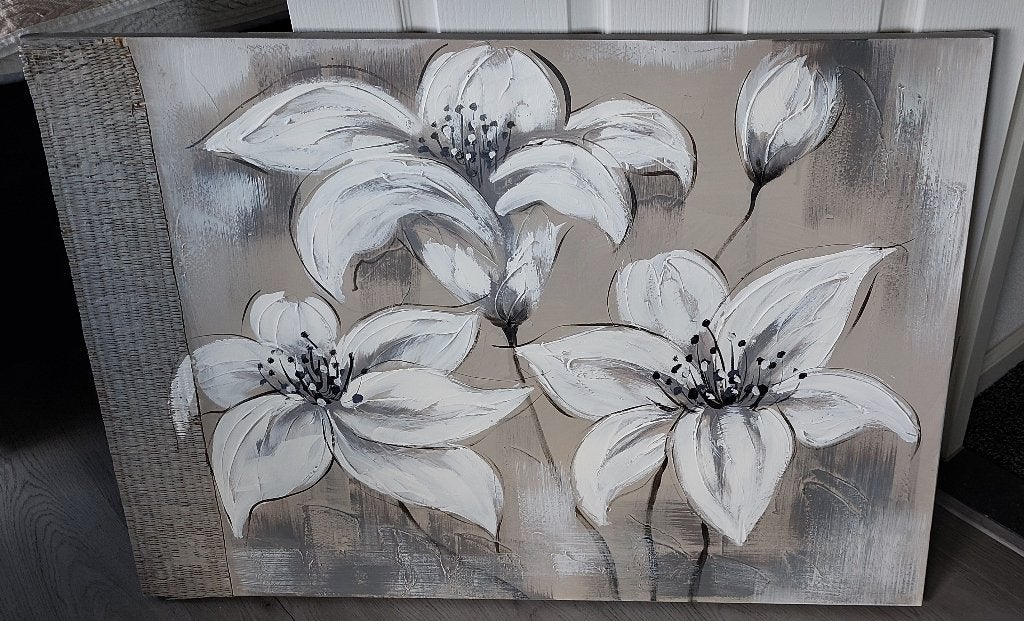 Schilderij stil leven 100x70 cm  grijs, taupe, Ophalen, 50 – 75, Zo goed als nieuw, Schilderij