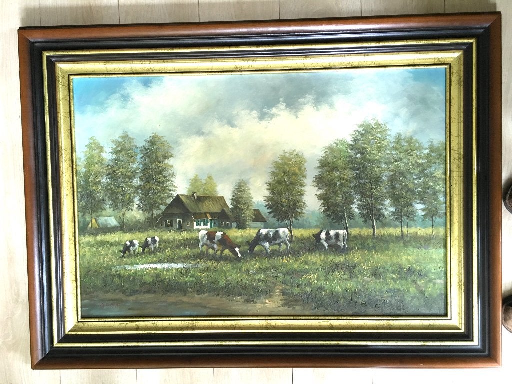Groot schilderij weiland met koeien, Ophalen