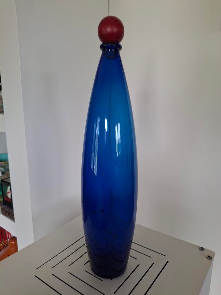 Zwiesel vintage kobaltblauwe karaf met houten bol, 1980, Ophalen of Verzenden
