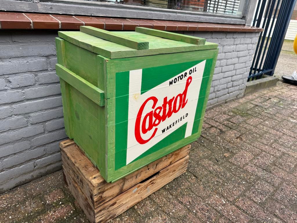 Vintage Castrol Motor Oil Houten Kist - Decoratief, Antiek en Kunst, Curiosa en Brocante, Ophalen