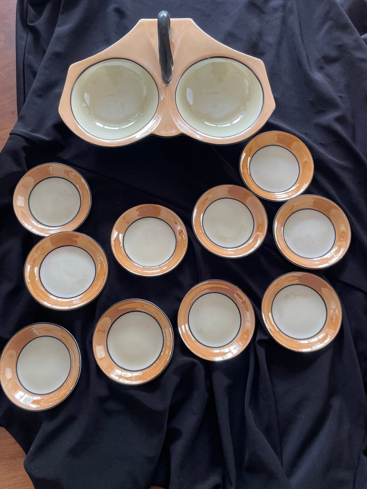 Vintage serveerschaal met 10 schaaltjes, Ophalen of Verzenden