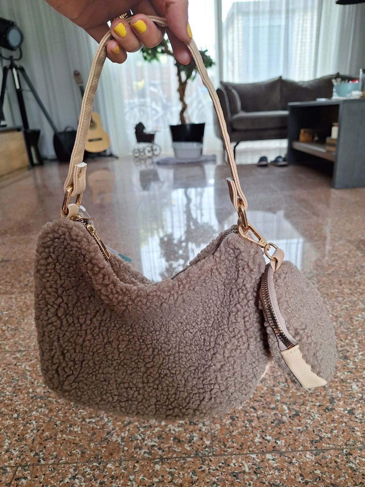 Nieuwe teddy schoudertas met muntzakje - Beige, Ophalen of Verzenden