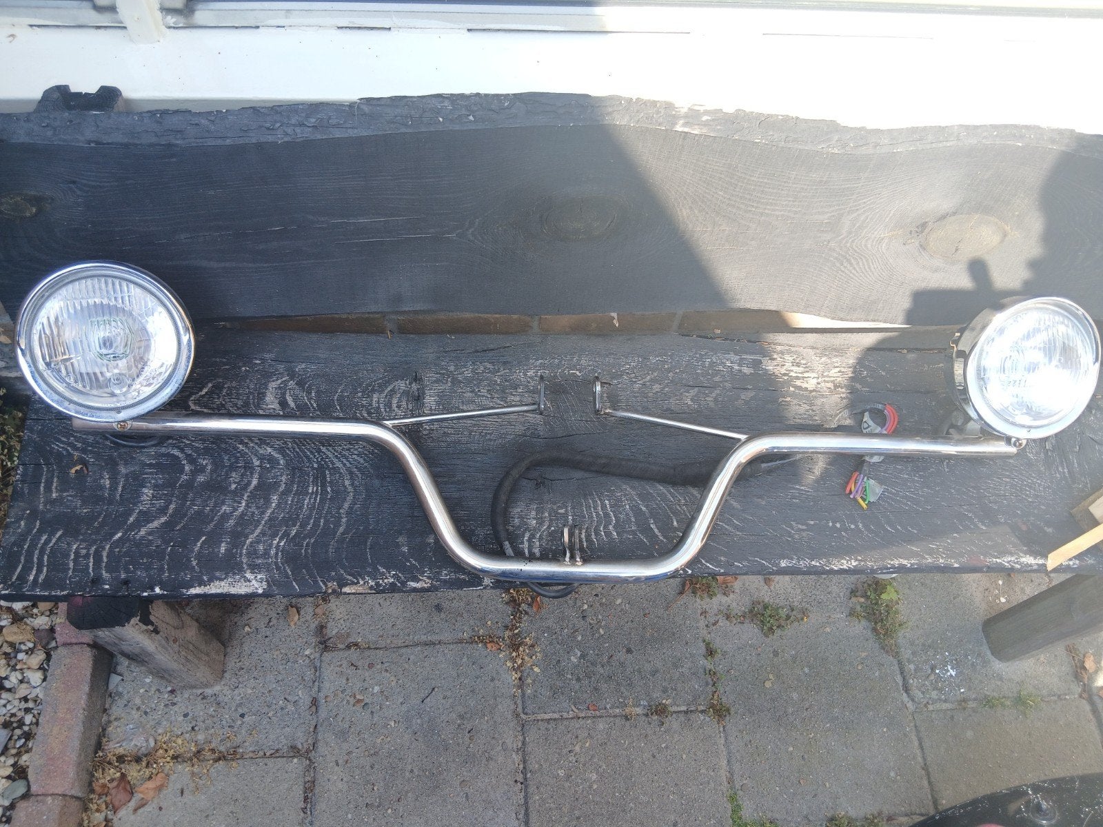 Te koop mooie Rvs koplampen beugel trike, Ophalen, Bumper