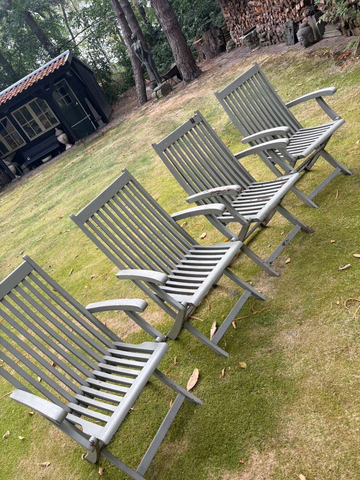 4x teak hout tuin stoelen, Ophalen, Gebruikt, Hout