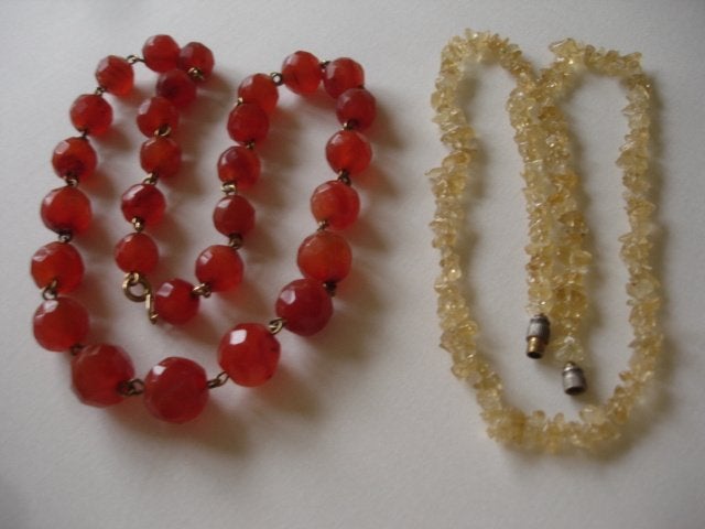 Halskettingen, helderrode Carneool en geelachtige citrien!, Sieraden, Tassen en Uiterlijk, Kettingen, Overige kleuren, Ophalen of Verzenden