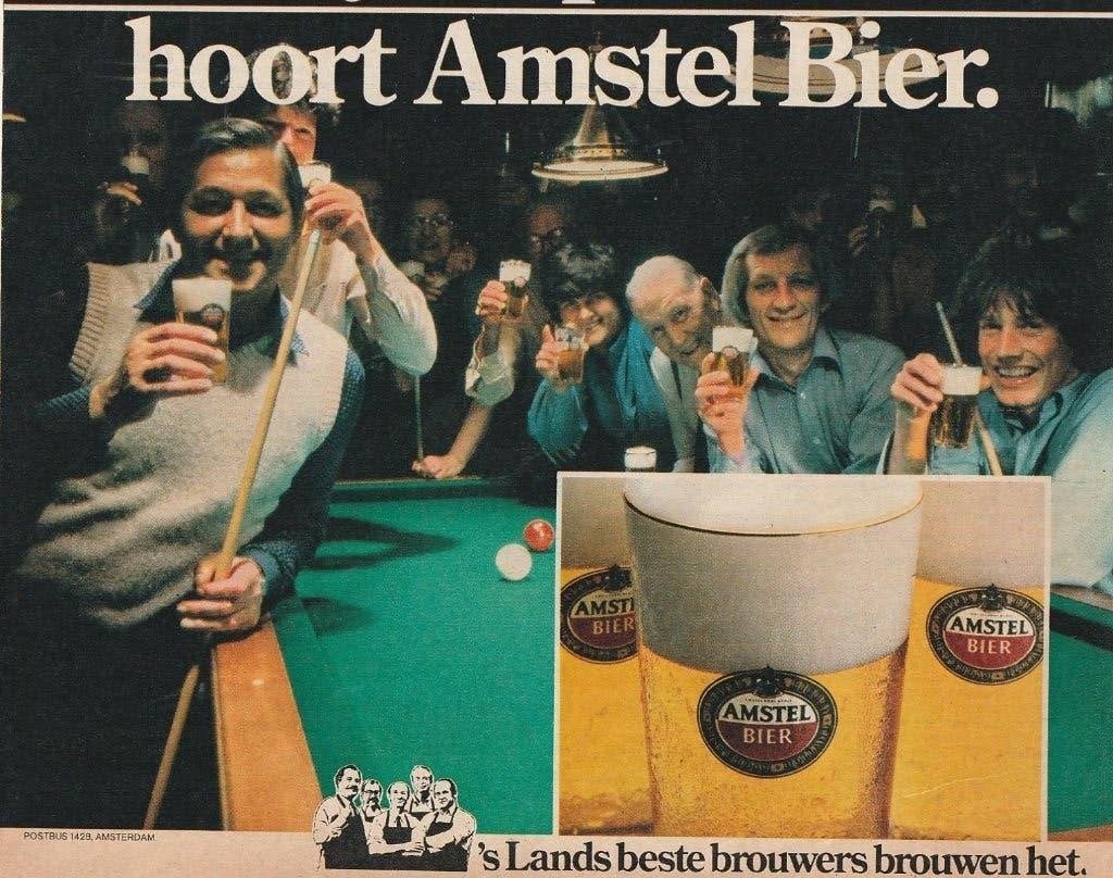 Retro reclame 1980 Amstel bier op de biljart club, Verzenden, Overige typen