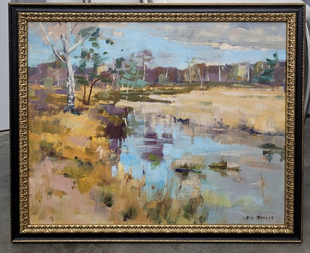 Robert HAUBEN, de Teut in Zonhoven, Doek, Ophalen of Verzenden, Landschap, Olieverf