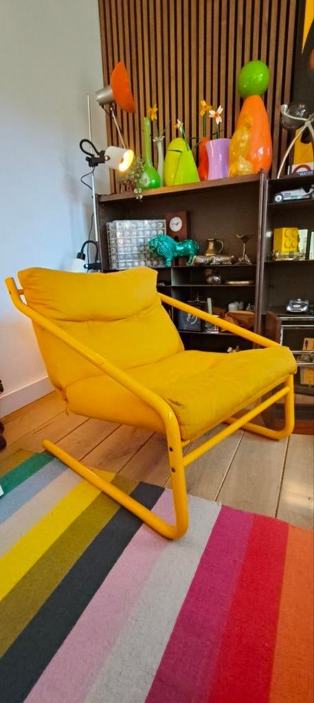 Vintage Herlag lounge stoel – jaren 70 – geel design, Ophalen, Gebruikt, Eén