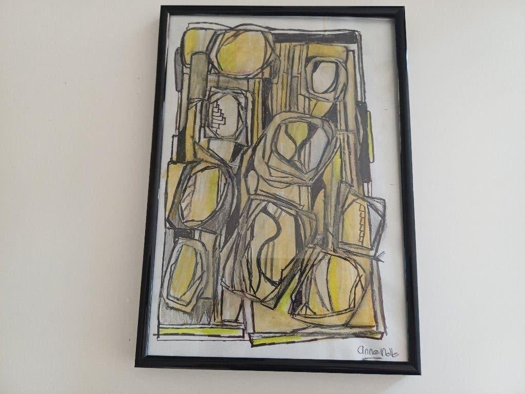 Mooi abstract kunstwerk in een zwarte lijst., Ophalen of Verzenden