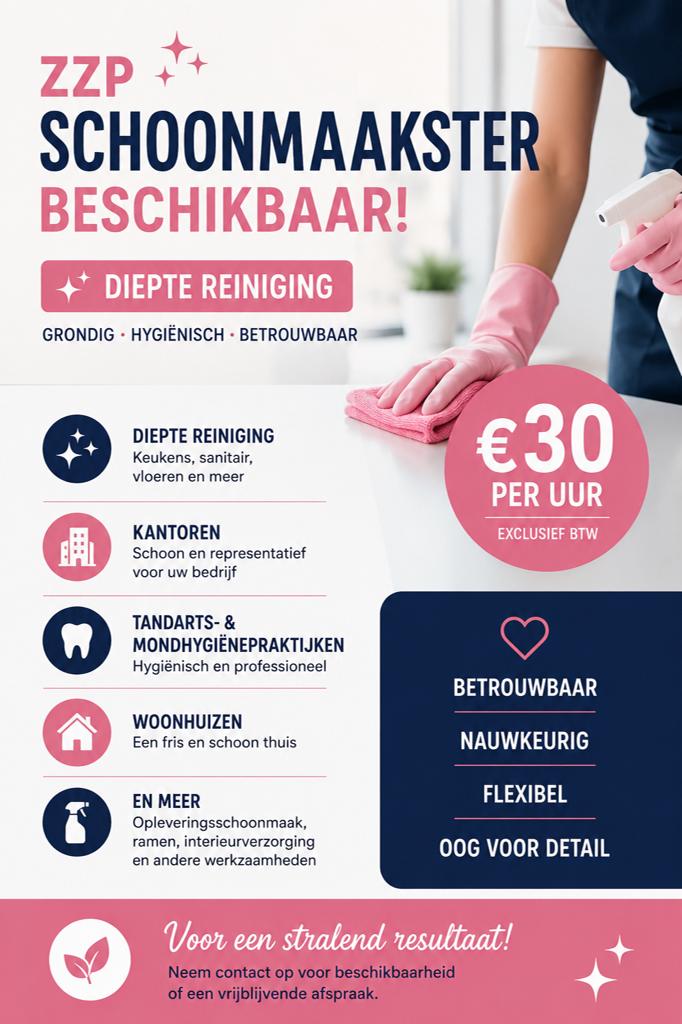 Ervaren ZZP schoonmaakster beschikbaar