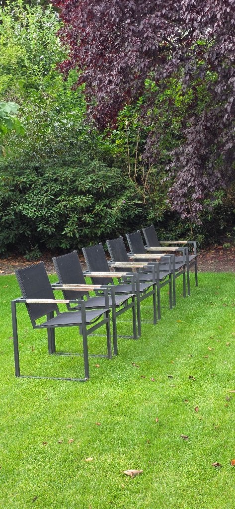 6 Hartman dining tuinstoelen – aluminium / textileen / teak, Tuin en Terras, Ophalen, Aluminium, Verstelbaar, Gebruikt