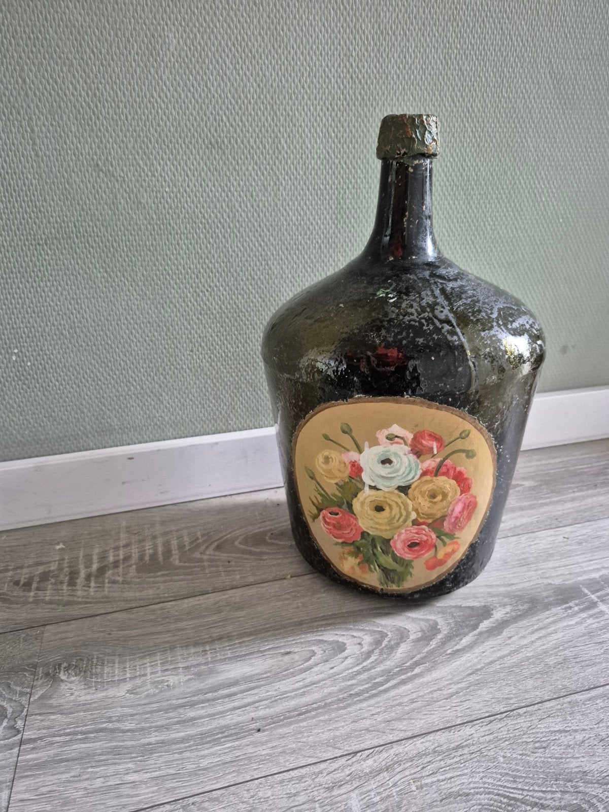 Antieke fles met bloemmotief - Uniek decoratiestuk, Ophalen of Verzenden
