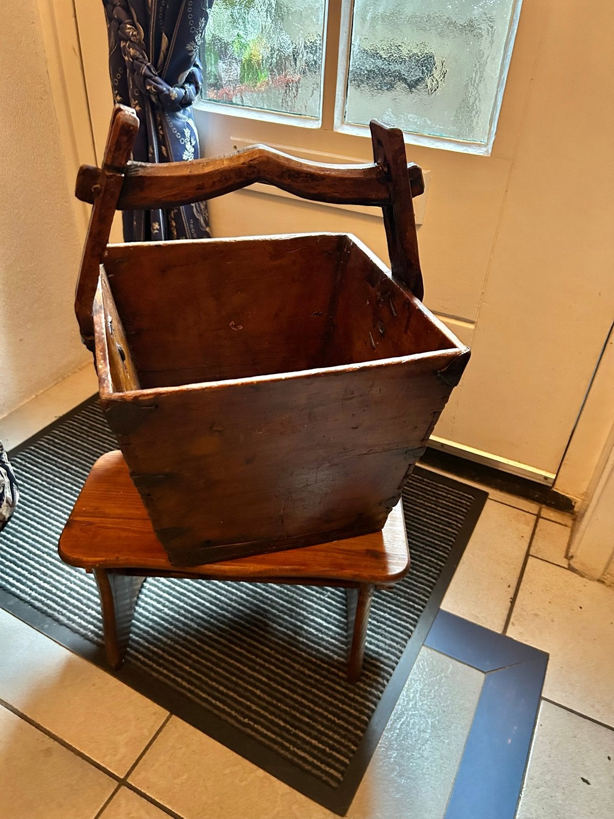 Antiek chinees houten mand bak rijst graan bak bloemen stoer, China, Ophalen of Verzenden, Handgemaakt, Hout