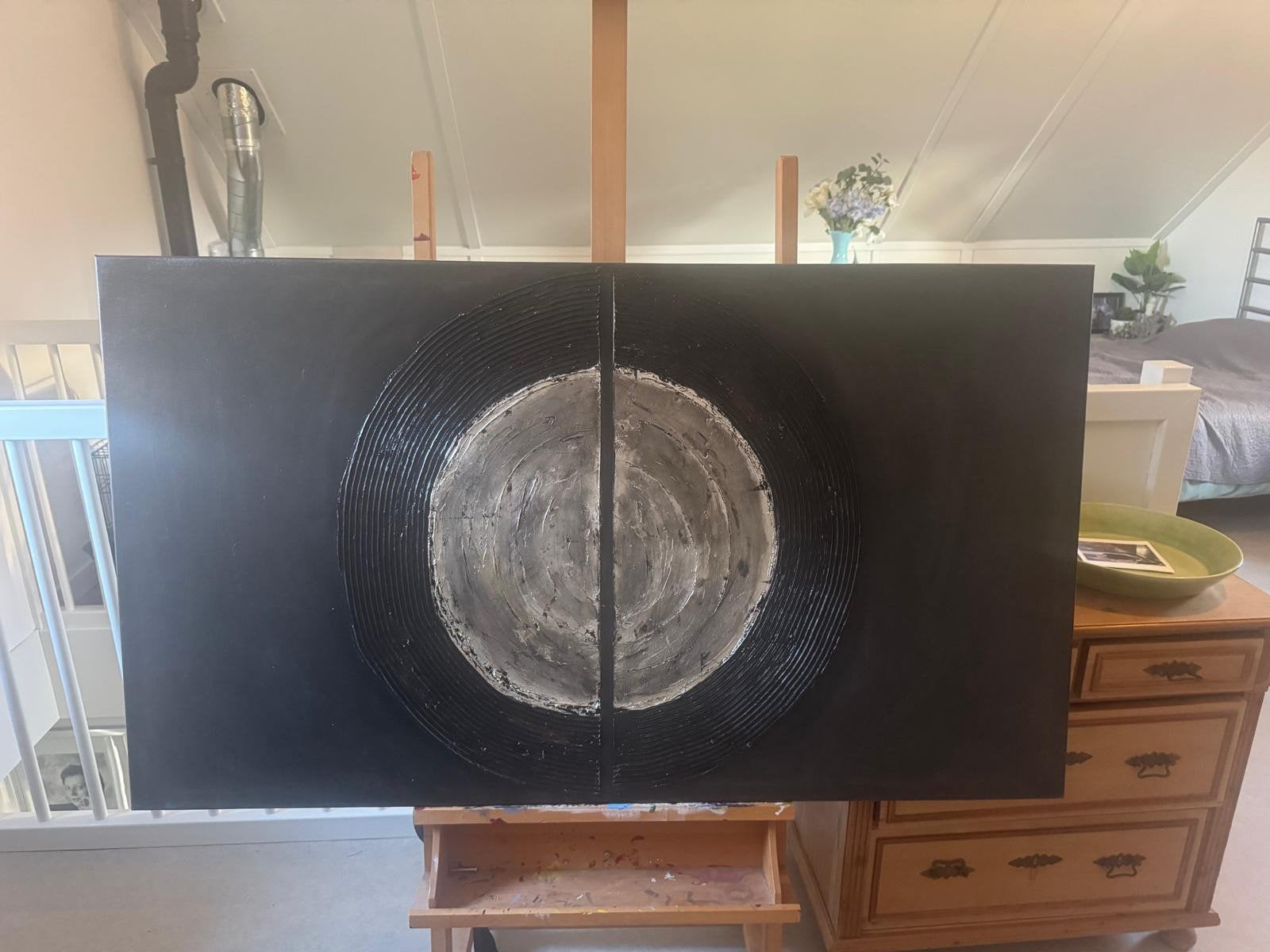 Modern schilderij - Abstracte cirkel (140x80 cm), Ophalen, Abstract, Acrylverf, Met textuur