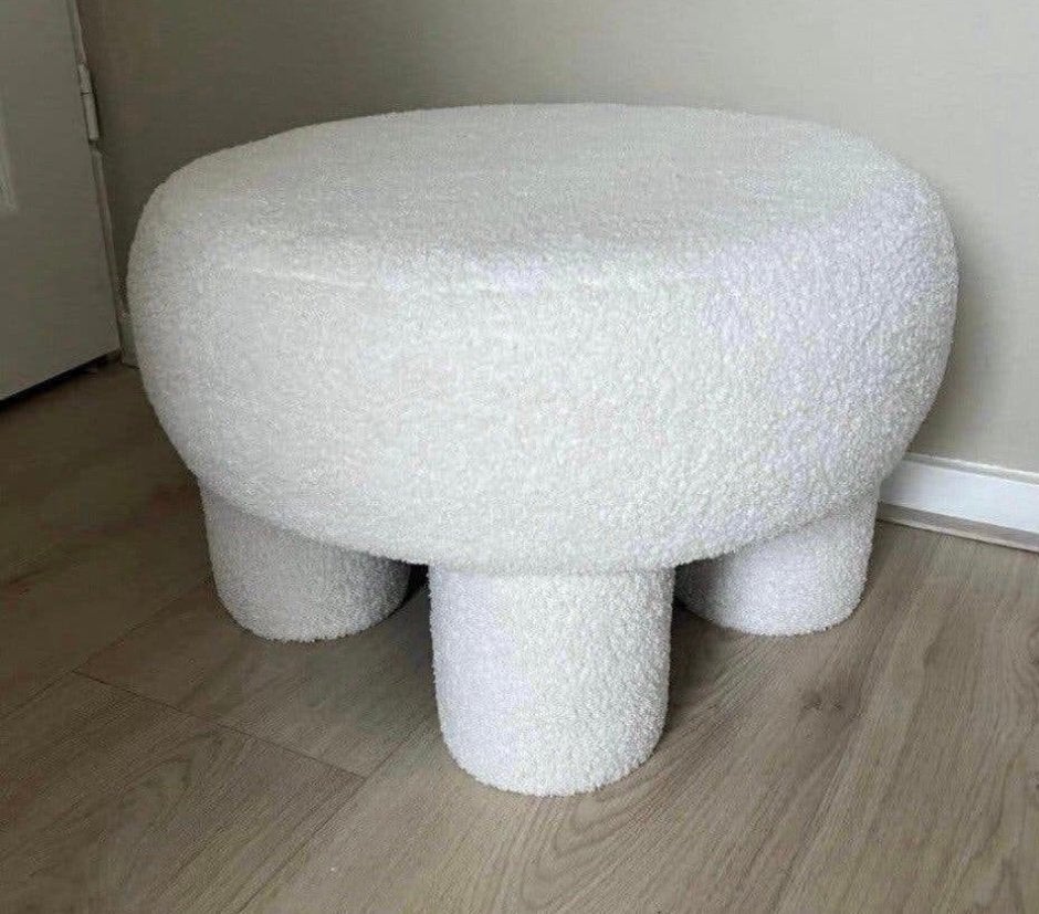 Ronde witte teddy poef, Huis en Inrichting, Ophalen, Zo goed als nieuw, Hout