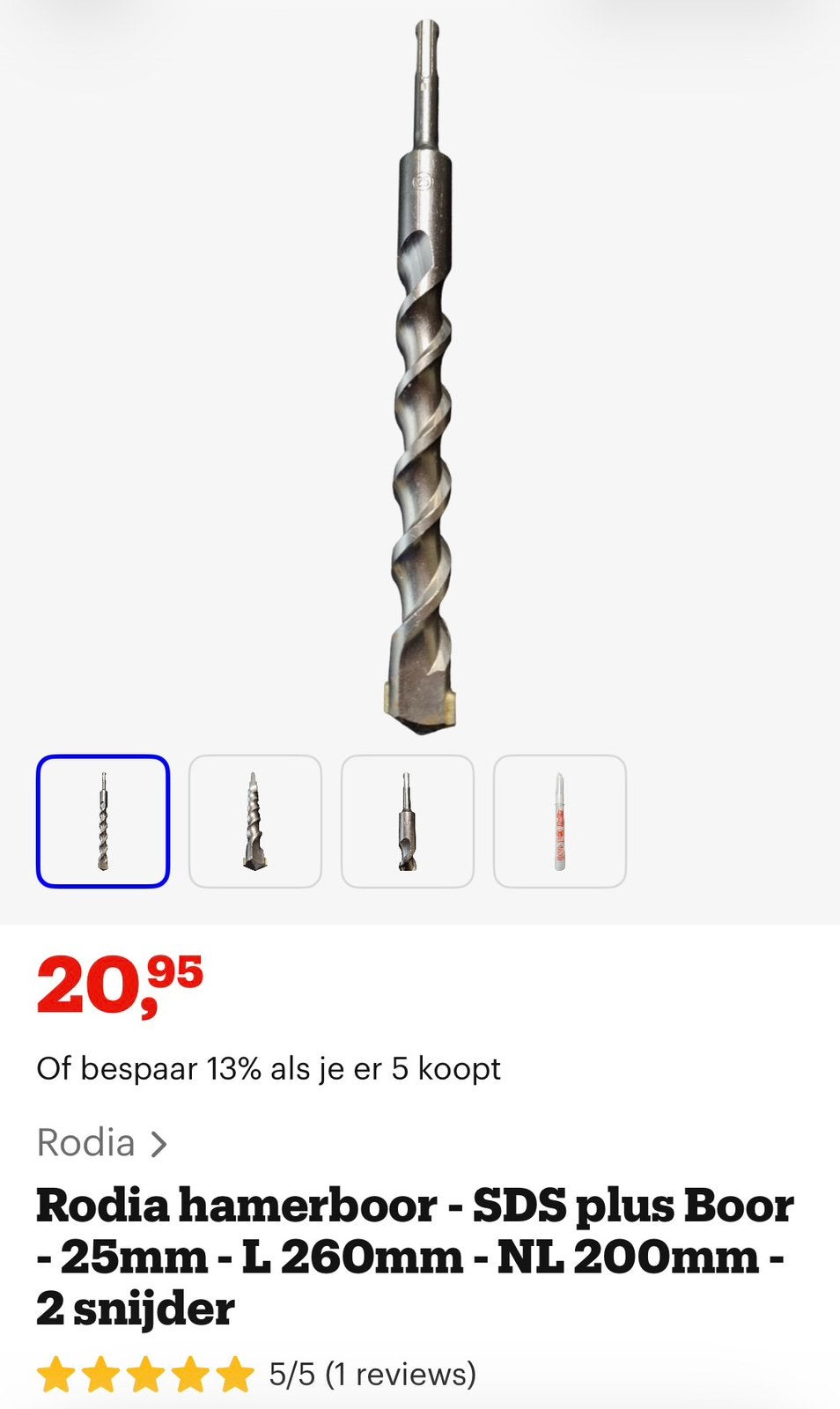 NIEUW Rodia SDS plus hamerboor - 25mm - L 260mm - NL 200mm, Doe-het-zelf en Verbouw, Ophalen of Verzenden, Zo goed als nieuw