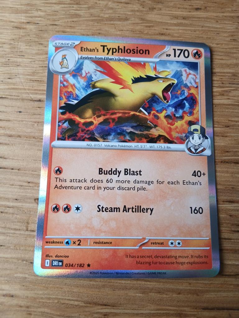 Pokémon Kaart: Ethan's Typhlosion 034/182 Holo, Ophalen of Verzenden, Zo goed als nieuw, Losse kaart, Foil