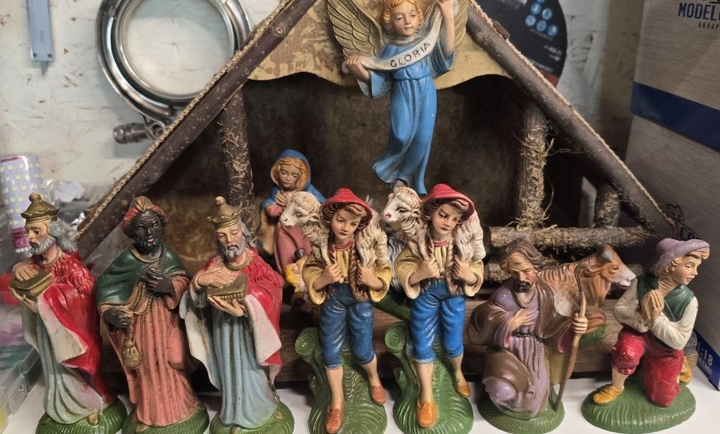 Vintage Kerststal met Beeldjes - Complete Set, Ophalen, Gebruikt, Religie