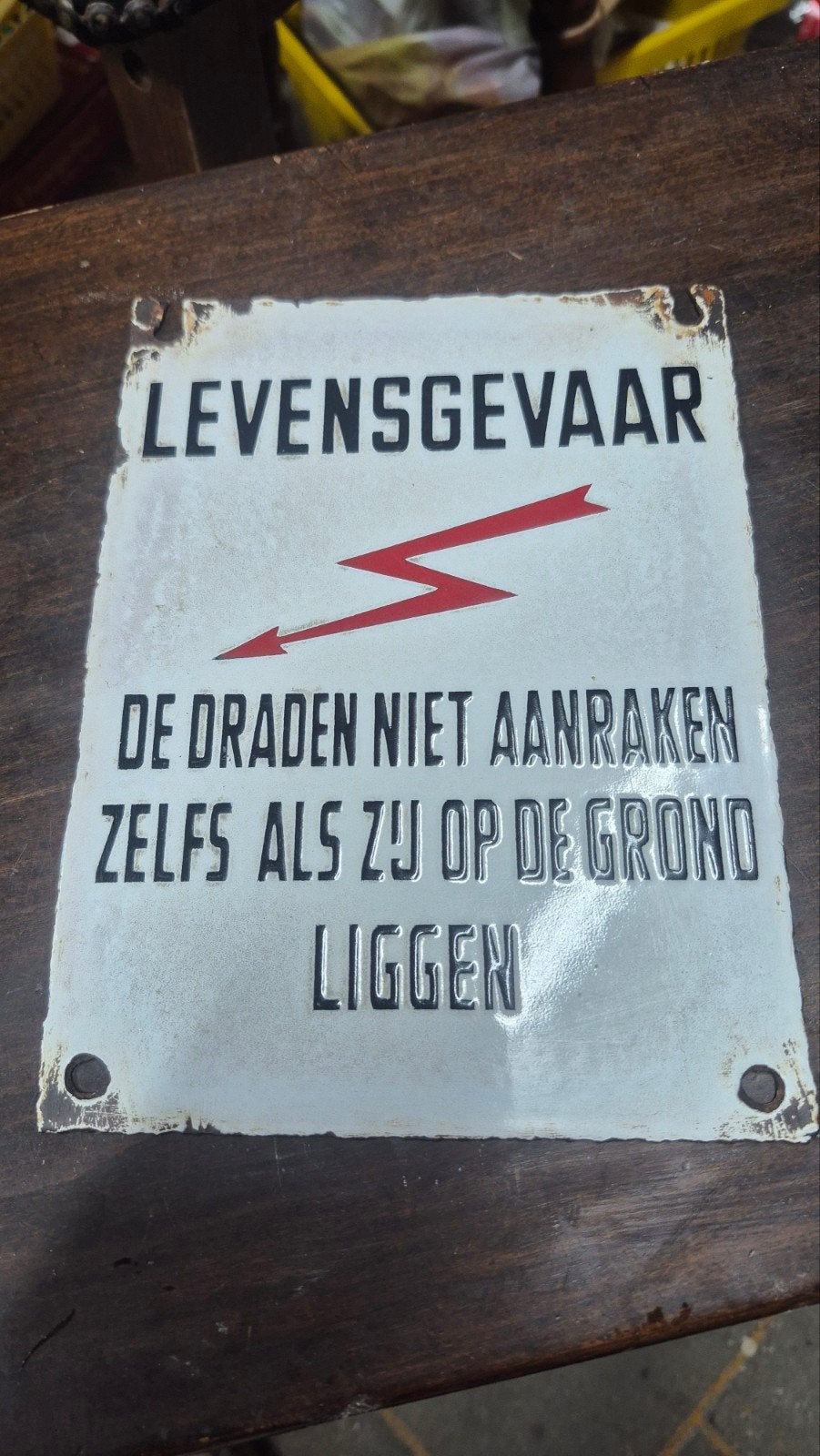 Vintage Emaille Levensgevaar Bord - Elektriciteit, Ophalen of Verzenden